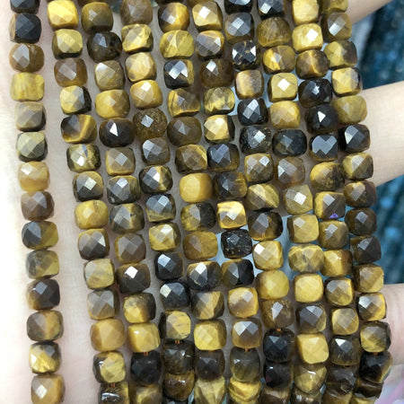 Yellow Tiger Eye Cube Faceted Beads 4-5mm 15''