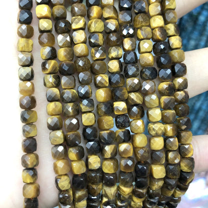 Yellow Tiger Eye Cube Faceted Beads Natural Gemstone Beads 4-5mm 15''