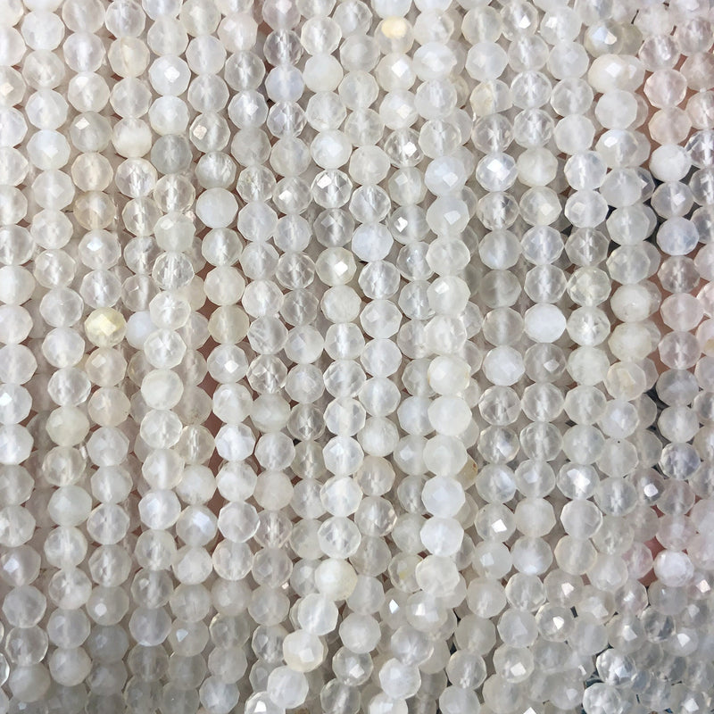 Perles à facettes en pierre de lune blanche 3 mm 4 mm 15''