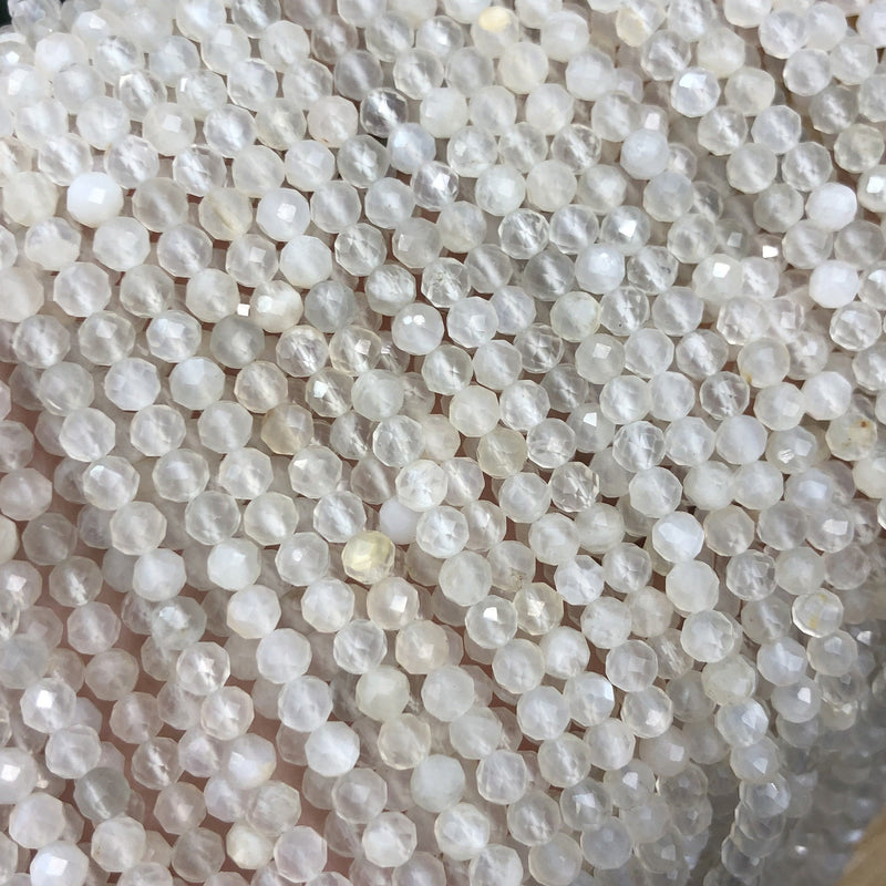 Perles à facettes en pierre de lune blanche 3 mm 4 mm 15''