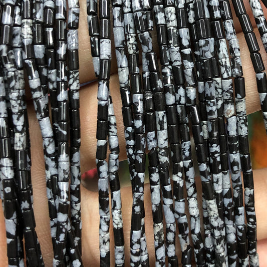 2x4mm Snowflake obsidian Tube Beads 15''