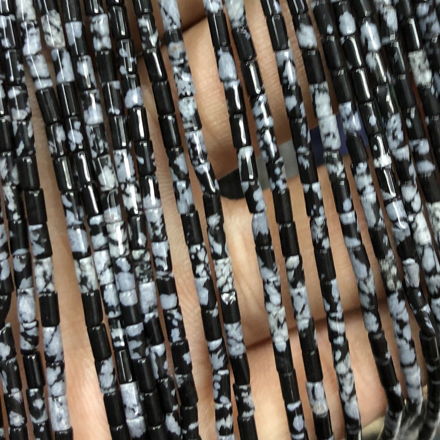 2x4mm Snowflake obsidian Tube Beads 15''