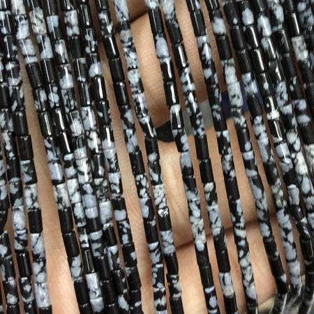 2x4mm Snowflake Obsidian Tube Beads 15''