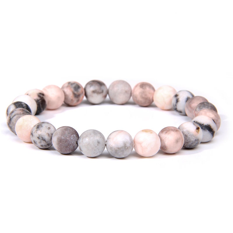 Pink Zebra Jasper Matte Bracelet 8''