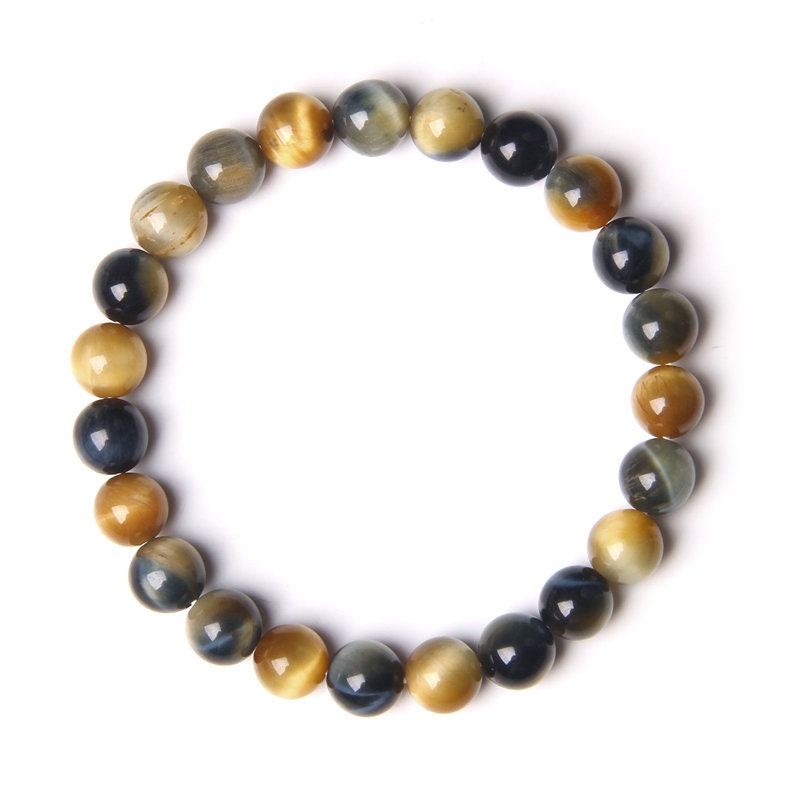 Yellow Blue Tiger Eye Stone Bracelet 8''