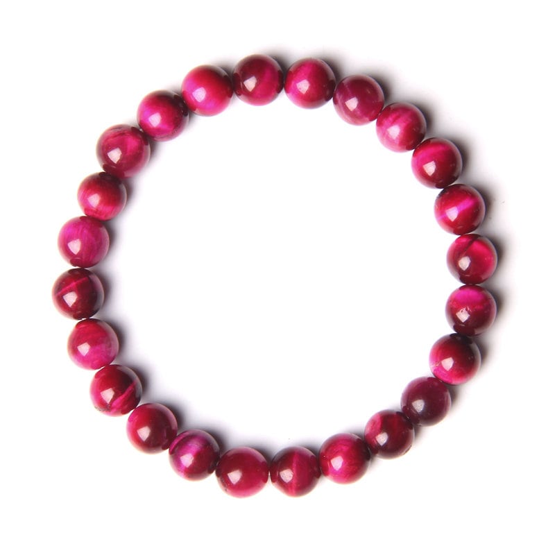Pink Tiger Eye Stone Beads Bracelet 8''