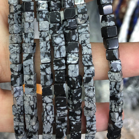 Snowflake Obsidian Cube Beads 4mm 15''