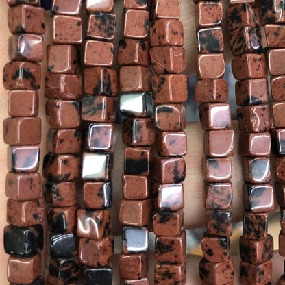 Brown Mahogany Obsidian Cube Beads 4mm 15''