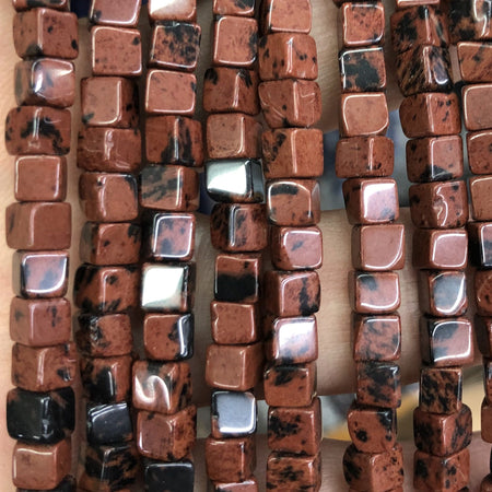 Mahogany Obsidian Cube Beads 4mm 15''