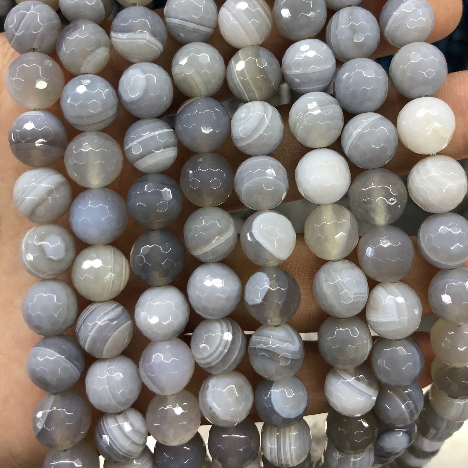 Gray Striped Agate Faceted Beads 6mm 8mm 10mm 12mm