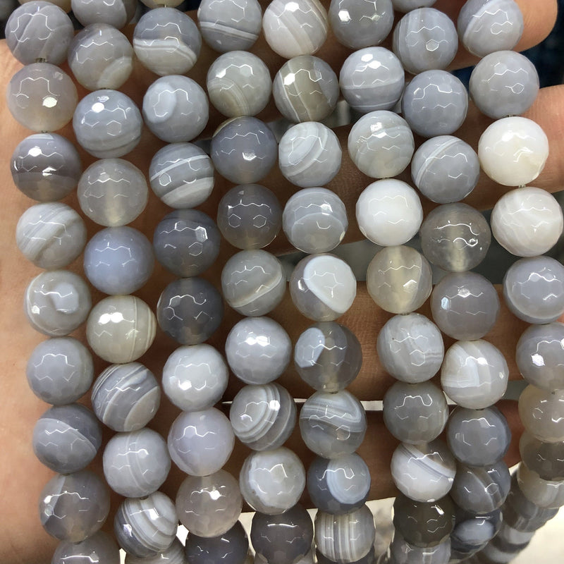 Gray Striped Agate Faceted Beads 6mm 8mm 10mm 12mm