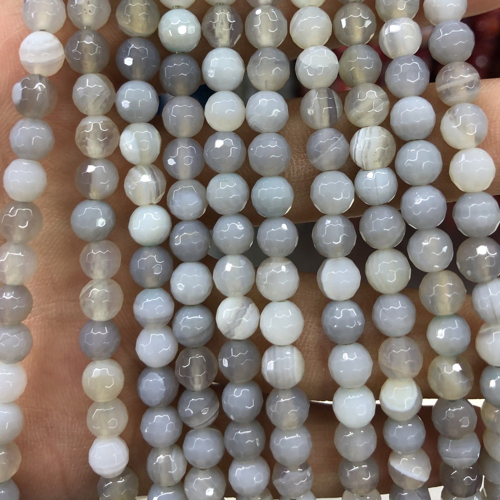 Gray Striped Agate Faceted Beads 6mm 8mm 10mm 12mm
