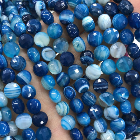 Perles à facettes en agate rayée bleue 8 mm 15