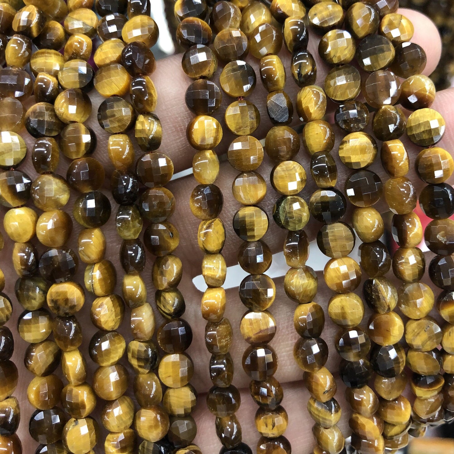 Yellow Tiger Eye Coin Faceted Beads Natural Gemstone Beads 6mm 8mm