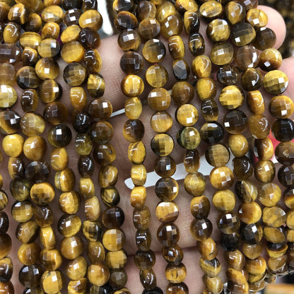 Yellow Tiger Eye Coin Faceted Beads Natural Gemstone Beads 6mm 8mm