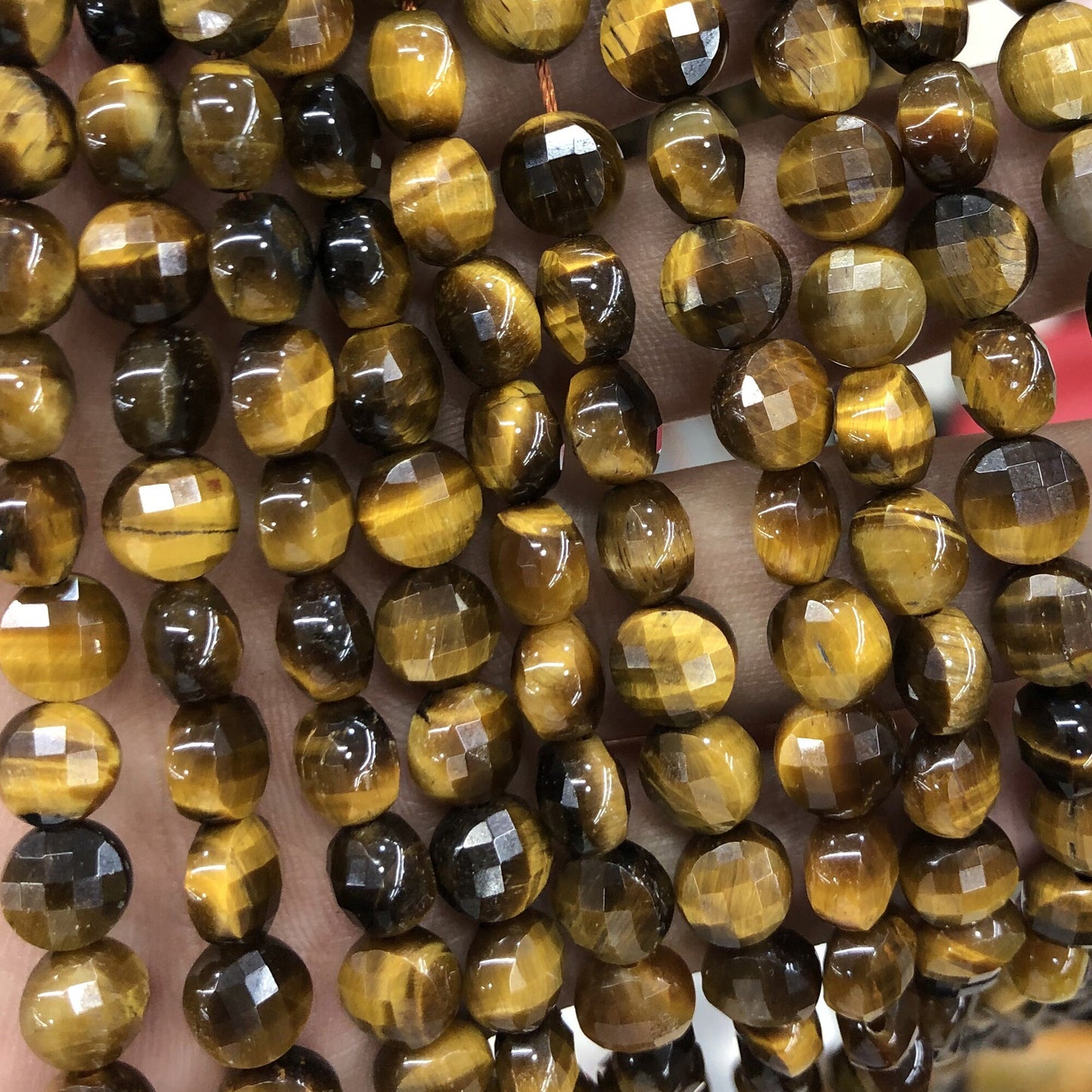 Yellow Tiger Eye Coin Faceted Beads Natural Gemstone Beads 6mm 8mm