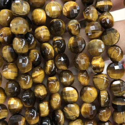 Yellow Tiger Eye Coin Faceted Beads Natural Gemstone Beads 6mm 8mm