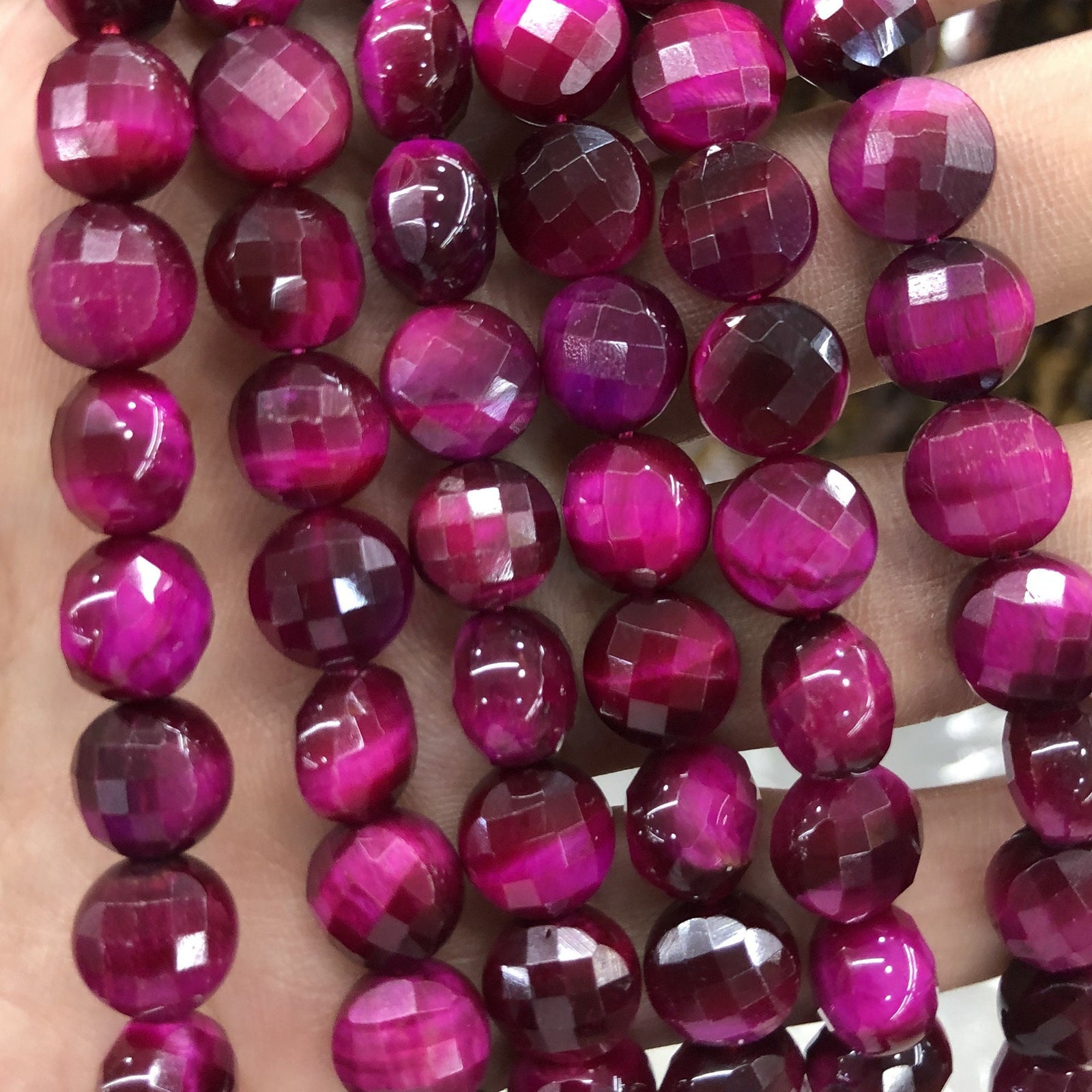 Pink Tiger Eye Coin Faceted Beads 8mm 10mm