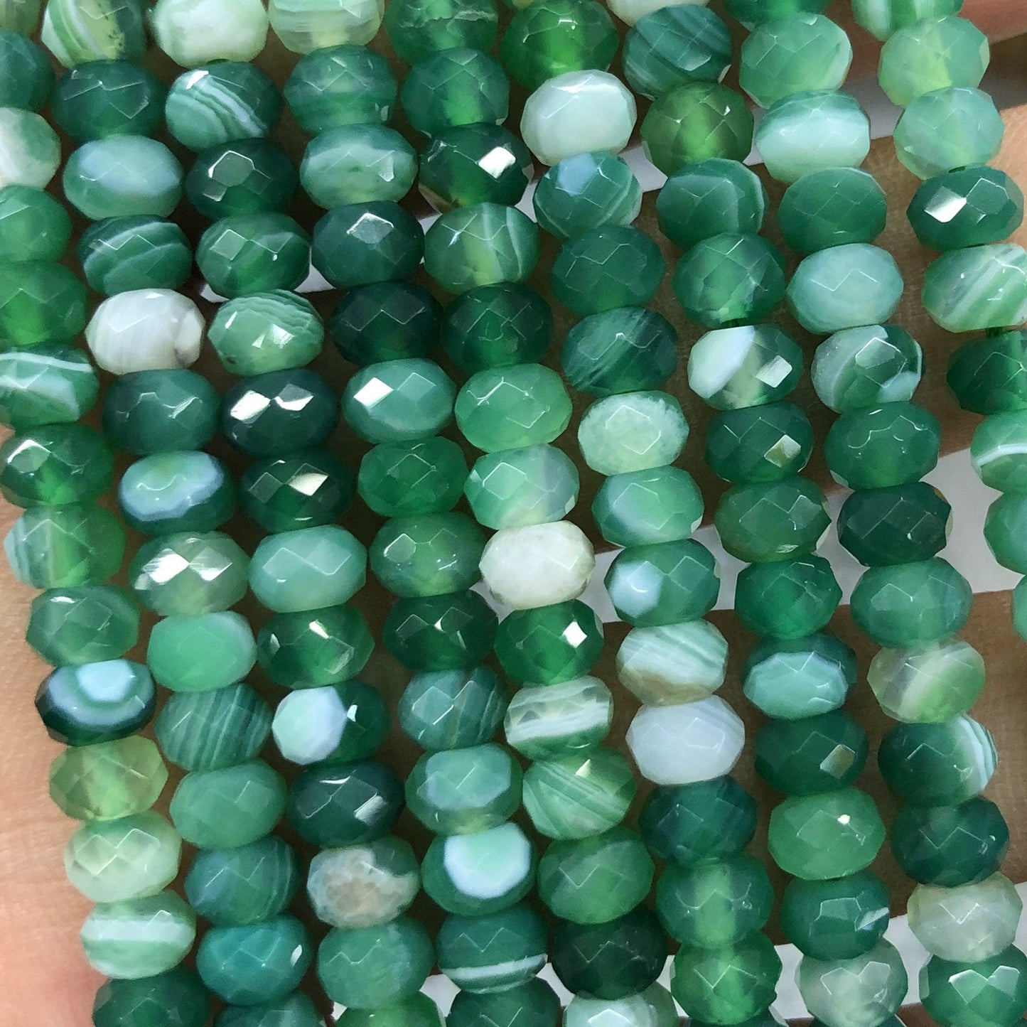 Green Striped Agate Rondelle Faceted Beads 4x6mm 15''