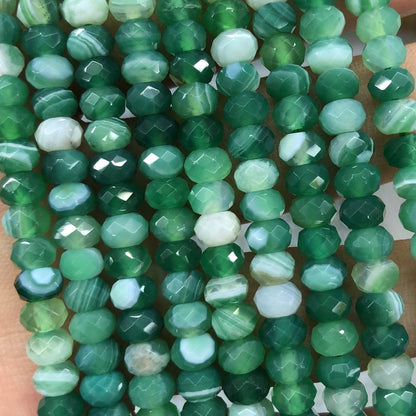 Green Striped Agate Rondelle Faceted Beads 4x6mm 15''