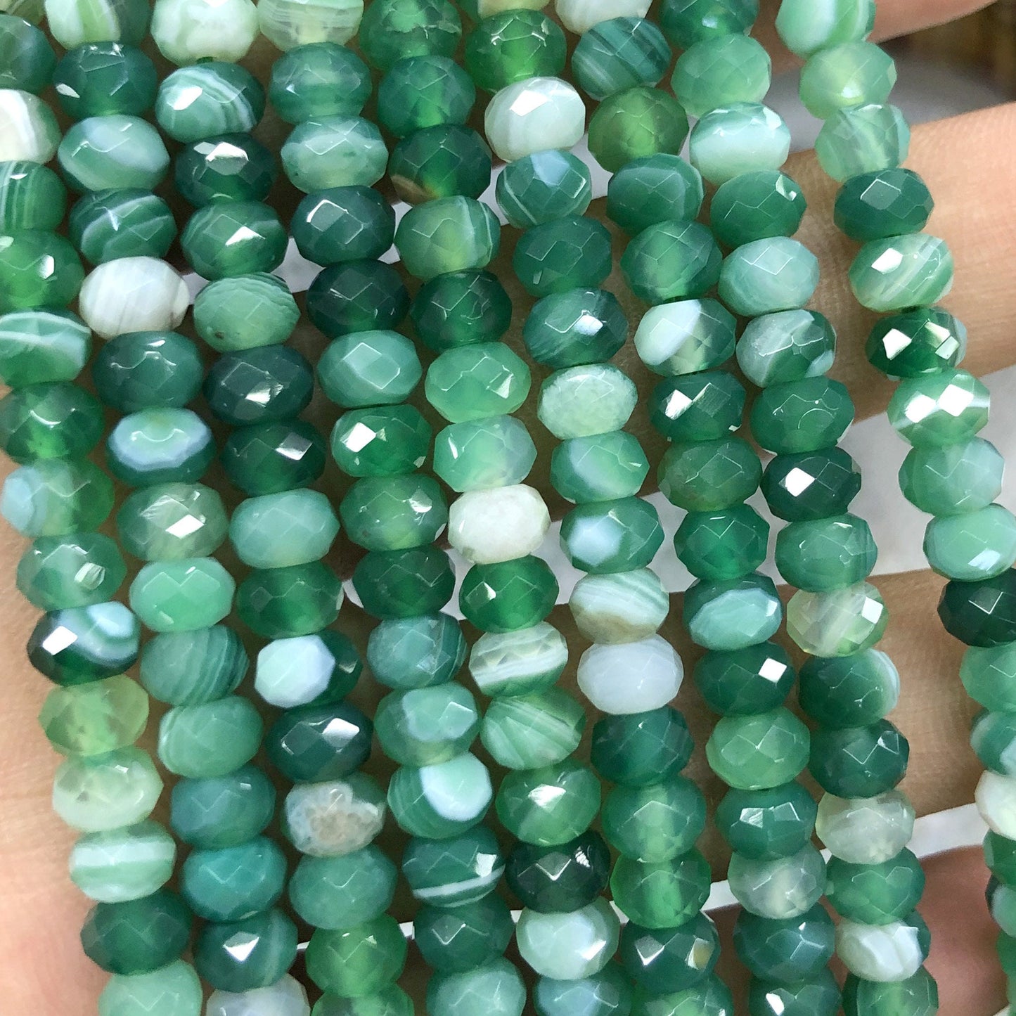 Green Striped Agate Rondelle Faceted Beads 4x6mm 15''