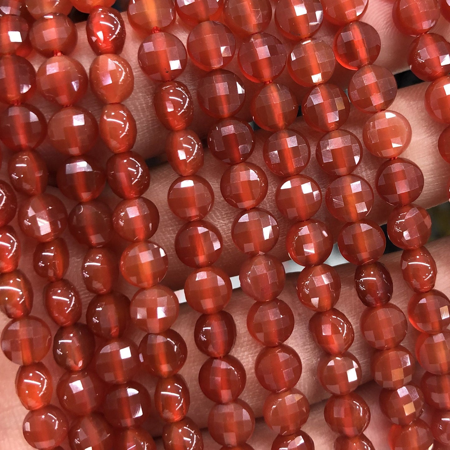 Carnelian Faceted , Natural Gemstone , Coin Round Stone  6mm 8mm 10mm