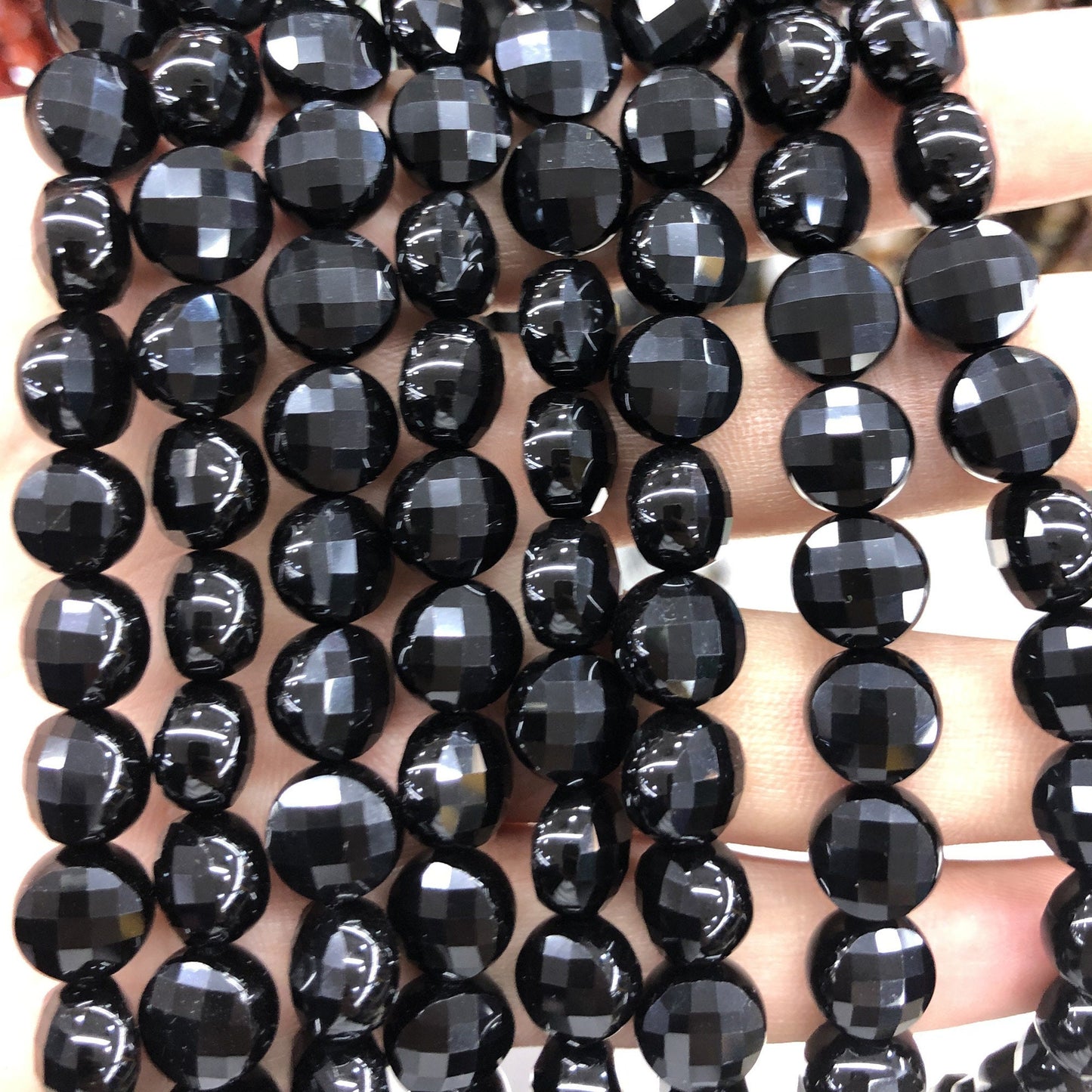 Onyx Coin Faceted Beads Natural Gemstone Beads 6mm 8mm 10mm