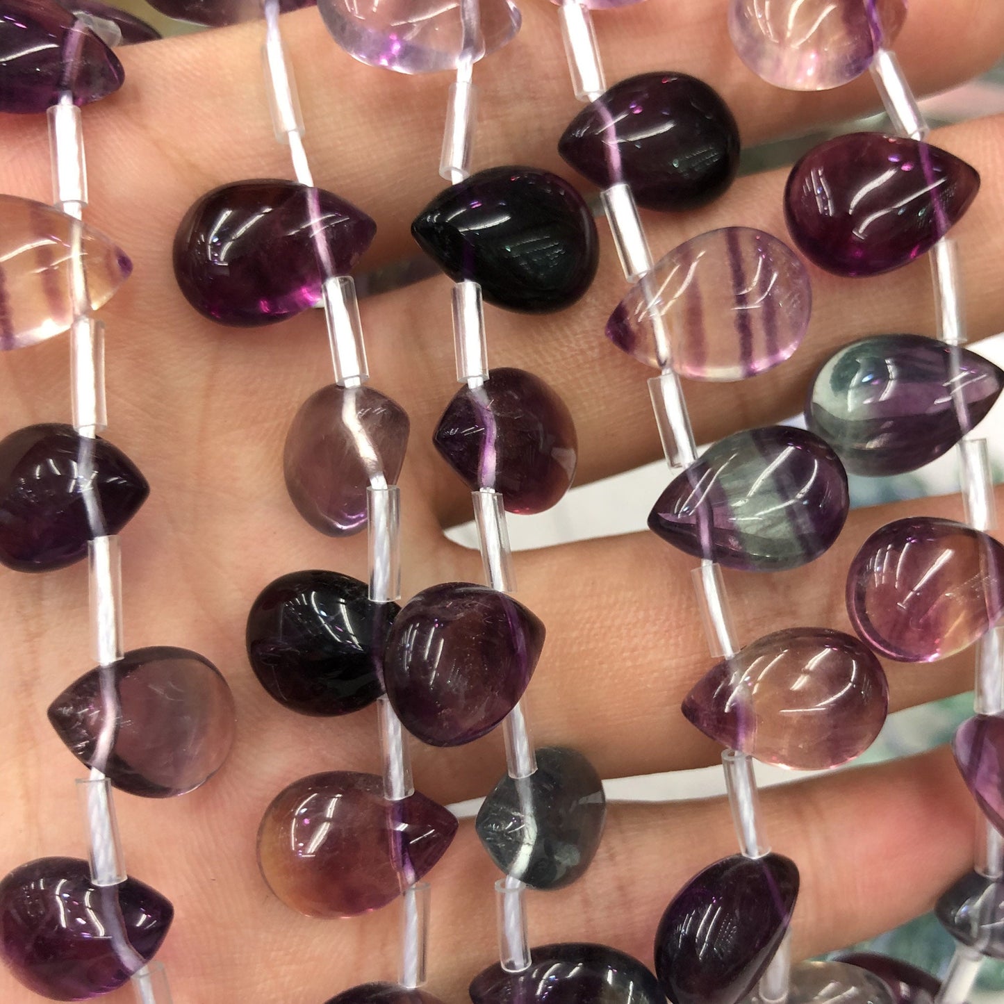 AA+ Purple Green Fluorite Teardrop Beads  10x14mm 13PCS