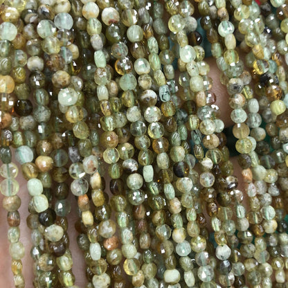 Green Garnet Coin Faceted Beads 4mm 15''