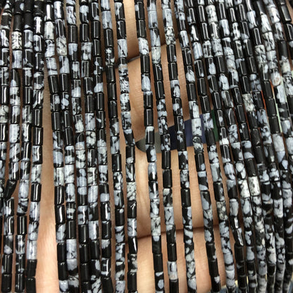 2x4mm Snowflake obsidian Tube Beads 15''