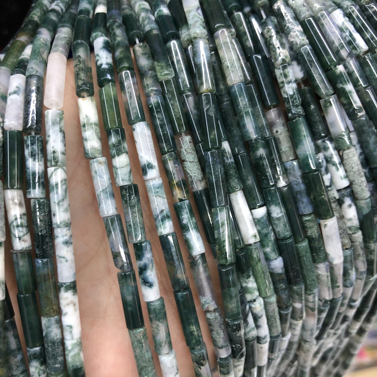 Perles tubulaires en agate arbre 4x13 mm 15''