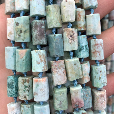 Peru Turquoise Tube Beads Matte Stone 8-12mm 15''