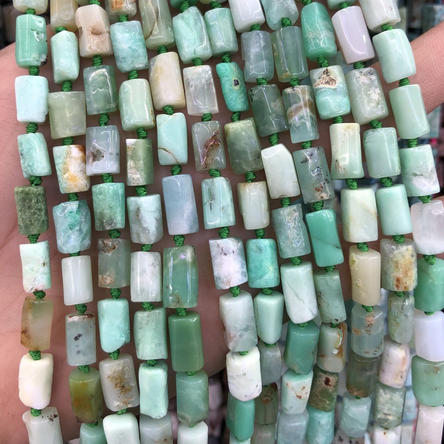 Chrysoprase Tube Beads 8-12mm 15''