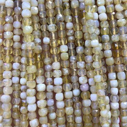 Yellow Opal Cube Faceted Beads 4mm 15''