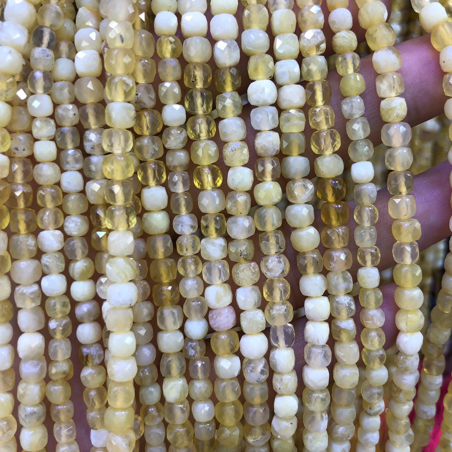Yellow Opal Cube Faceted Beads 4mm 15''