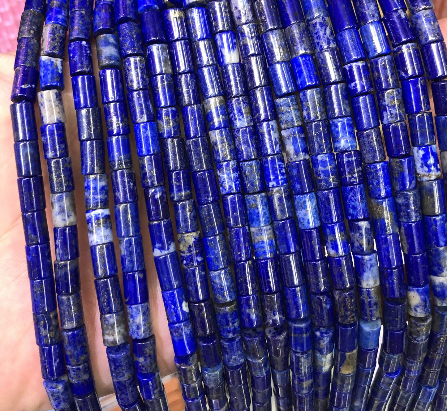 Perles tubulaires en lapis-lazuli 5,4 x 7,5 mm, 38 cm