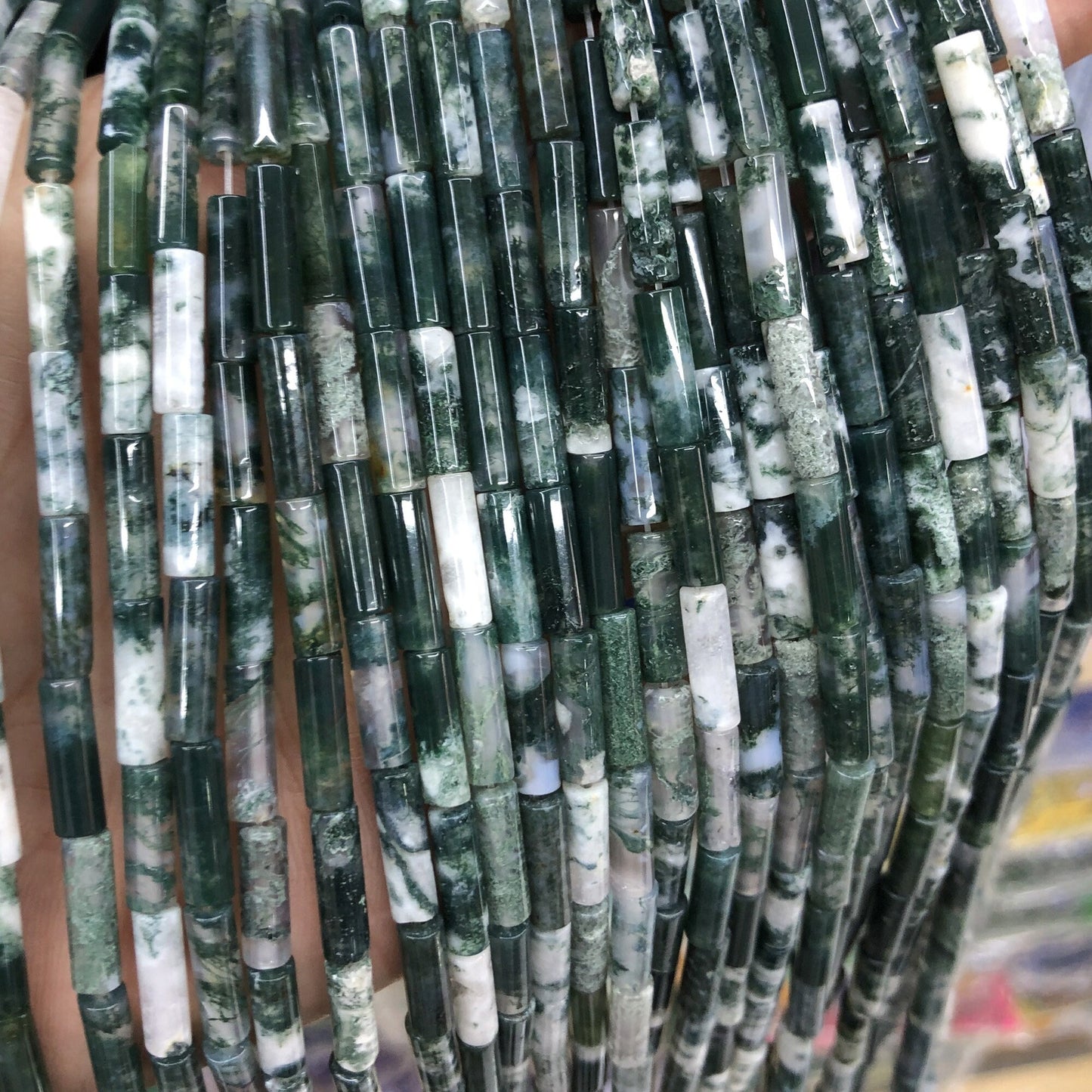 Perles tubulaires en agate arbre 4x13 mm 15''
