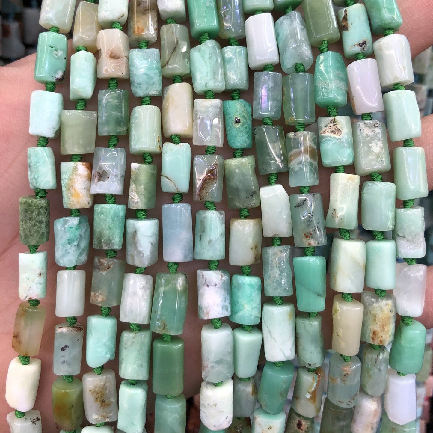 Chrysoprase Tube Beads 8-12mm 15''