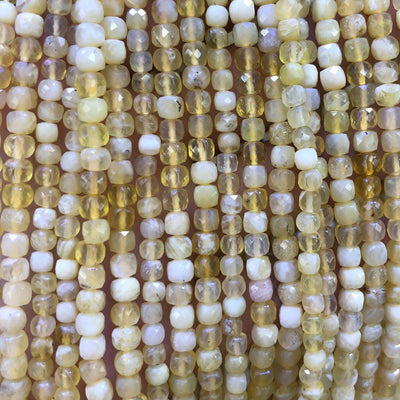 Yellow Opal Cube Faceted Beads 4mm 15''