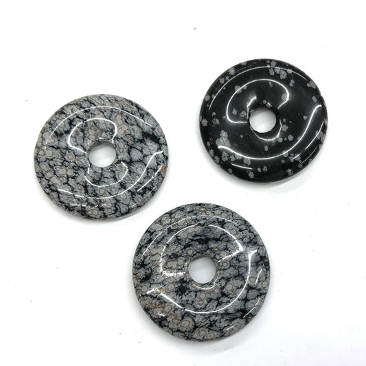 Snowflake Obsidian Donut Pendant 30mm 40mm 50mm 1pc