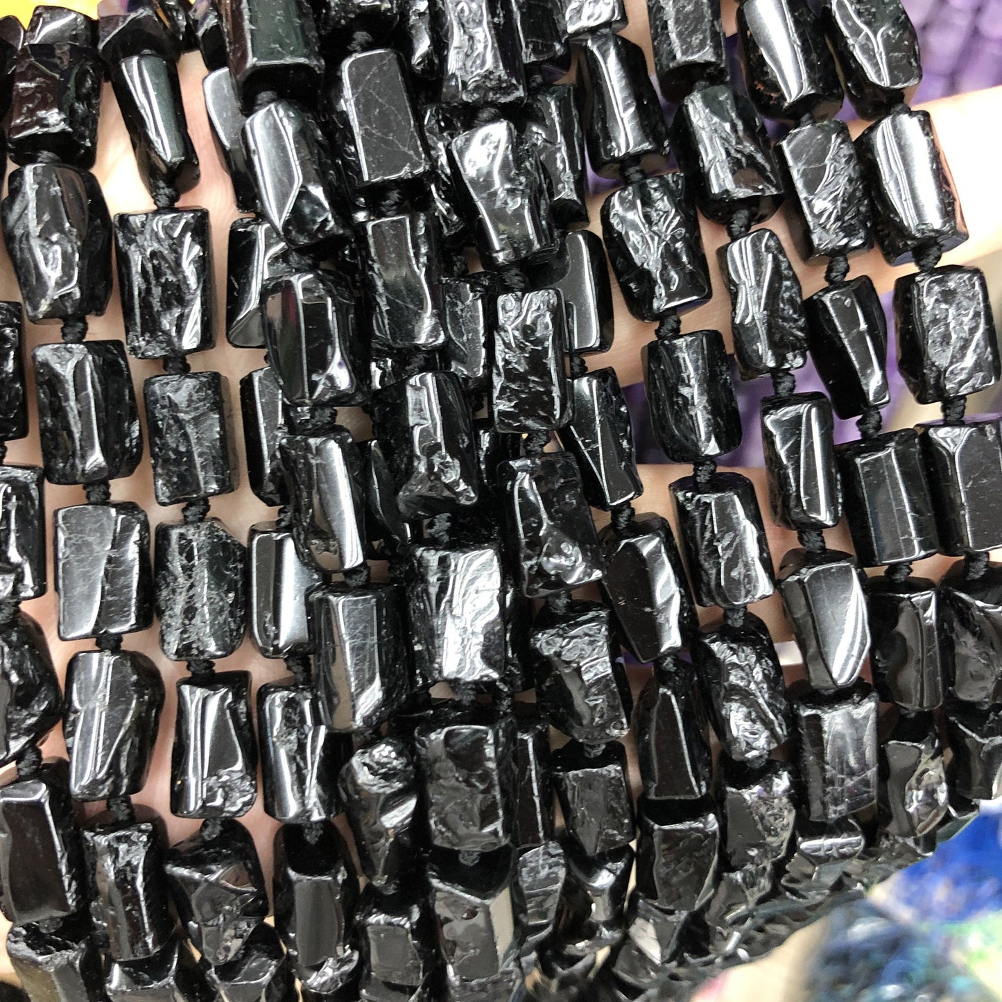 Black Tourmaline Nugget Tube Beads Natural Gemstone Beads 8-12mm