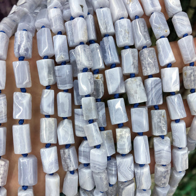 Blue Lace Agate Nugget Tube Beads 8-12mm