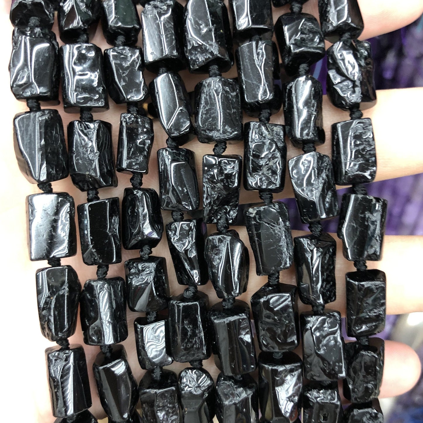 Black Tourmaline Nugget Tube Beads Natural Gemstone Beads 8-12mm