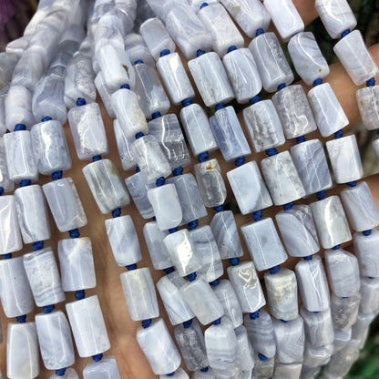 Blue Lace Agate Nugget Tube Beads 8-12mm