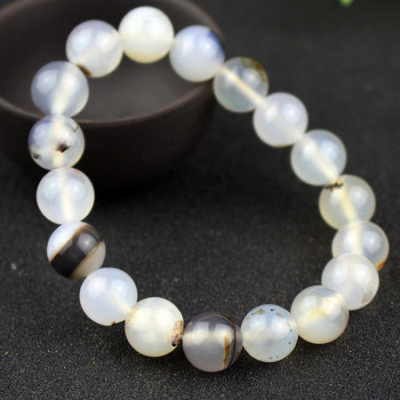 Bracelet en agate noire et blanche 8''