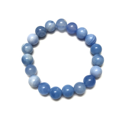 Blue Striped Agate Stone Beads Bracelet 8''