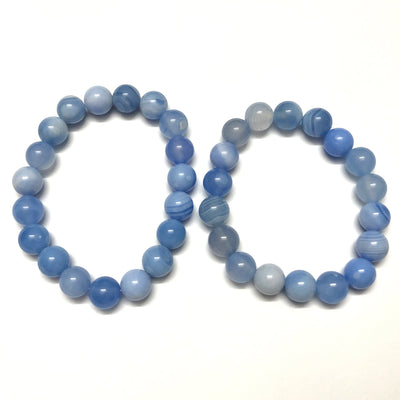 Blue Striped Agate Stone Beads Bracelet 8''