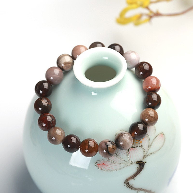 Petrified Wood Jade Armbånd Natursten Perler Armbånd 6mm 8mm 10mm 7''