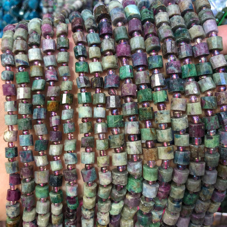 Perles à facettes en pierre rubis fuchsite, rondelles de 5 à 6 mm, 7 à 8 mm, 15 pouces