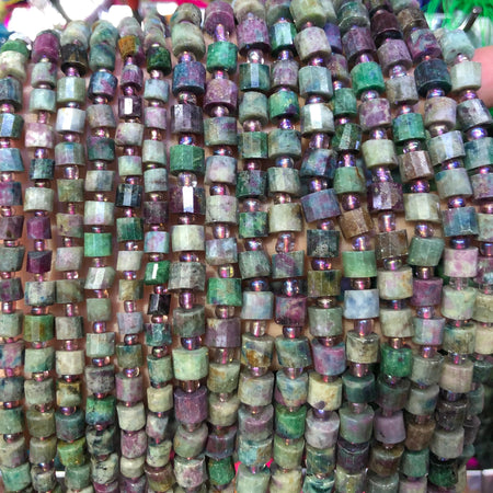 Perles à facettes en pierre rubis fuchsite, rondelles de 5 à 6 mm, 7 à 8 mm, 15 pouces